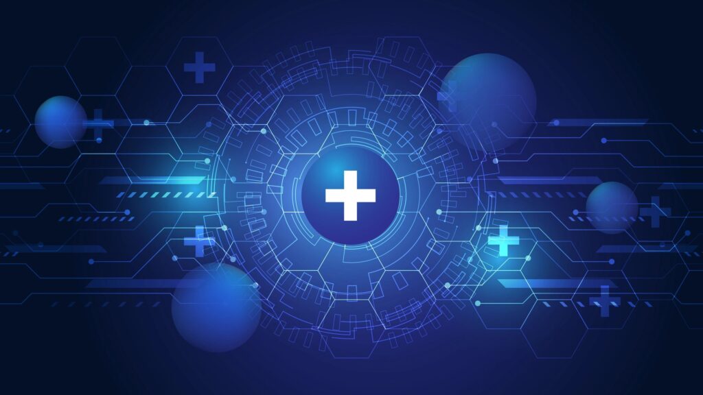 Digital healthcare technology background. Futuristic medical data connection and electronic health record concept. Hi-tech science network.